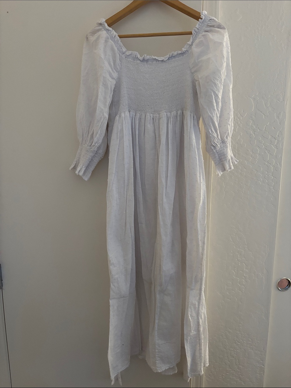 White Smocked Bodice Maxi Dress